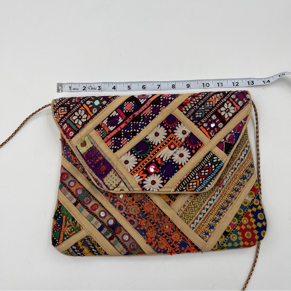 Boho Embroidered crossbody envelope purse - Picture 8 of 13